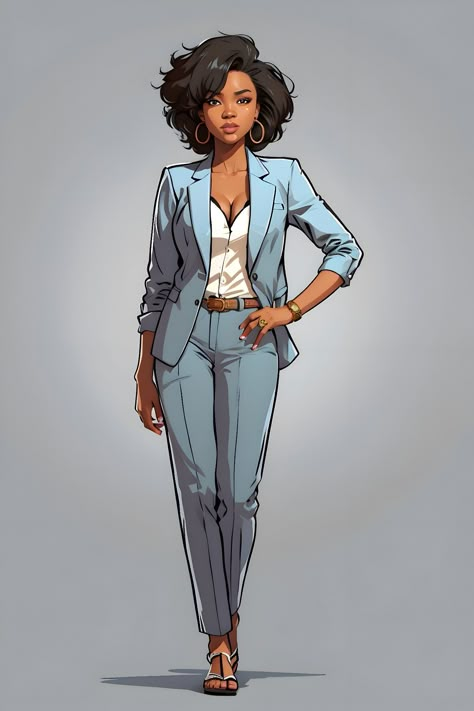 Business Woman Character Design, Business Woman Drawing, Woman In Suit, Male Character Design, Romantic Couple Poses, Black Woman Artwork, Fashion Model Poses, Digital Sketch, Sitting Poses