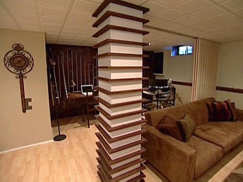 34 Creative Supporting Columns Face-lift Ideas - Design Swan Wood Column Wrap, Interior Column Design, Column Design Interior, Column Decoration Ideas, Interior Pillars, House Pillars, Column Cladding, Modern Column, Columns Decor