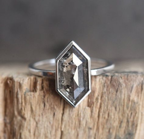 Black Marquise Engagement Ring, Solitaire Ring Designs, Hexagon Diamond Ring, Alternative Ring, Grey Diamond Ring, Leaf Engagement Ring, Hexagon Diamond, Moonstone Engagement, Unique Diamond Rings