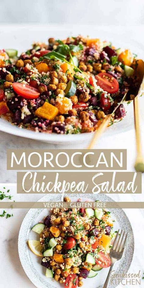 Moroccan Chickpea Salad, Tasty Healthy Food, Chickpea Salad Vegan, Quinoa Chickpea Salad, Moroccan Salad, Vegan Quinoa, Spiced Chickpeas, Vegan Salad Recipes, Vegan Salad