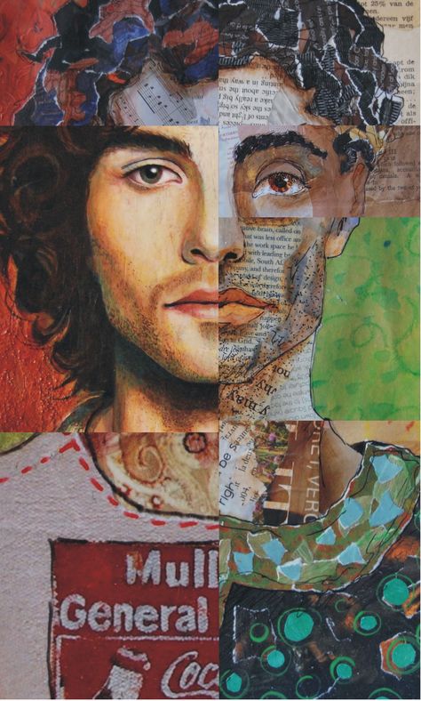 Patchwork of male portraits done by South African artist Frans Cronje Collage Portraits Mixed Media, Multi Media Portraits, Scrapbook Portrait, Patchwork Portrait, Multimedia Portrait, Collaged Portraits, Artists To Study, Patchwork Collage, Close Up Art