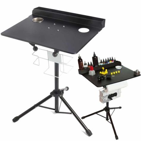 Tattoo Workstation, Tattooing Supplies, Tattoo Studio Interior, Tattoo Station, Tattoo Salon, Black Desktop, Tattoo Equipment, Adjustable Standing Desk, Professional Tattoo