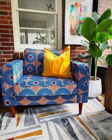 Accent Chairs Eclectic, Patterned Lounge Chair, Porch Update, Eclectic Chairs, Park Furniture, Albany Park, 2023 Ideas, Parks Furniture, Patterned Chair