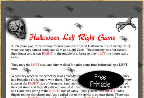 Free Printable Halloween Left Right Game Fall Left Right Game, Left Right Thanksgiving Story, Halloween Right Left Game, Free Thanksgiving Left Right Game, Halloween Left Right Game Free Printable, Halloween Left Right Game Free, Left Right Halloween Story Game, Halloween Jeopardy, Halloween Left Right Game