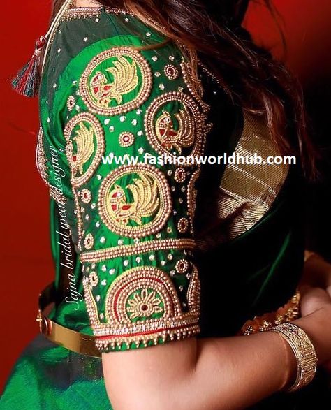 Latest Maggam work blouse designs for Pattu sarees | Fashionworldhub Wedding Blouse With Dori Work For Navratri, Traditional Drape Blouse With Pallu For Wedding, Traditional Drape Wedding Blouse, Anarkali Blouse With Motifs For Wedding, Anarkali Wedding Blouse With Motifs, Festive Wedding Blouse With Motifs, Wedding Blouse For Navratri In Traditional Drape, Traditional Blouse For Wedding And Navratri, Wedding Blouse Piece With Motifs