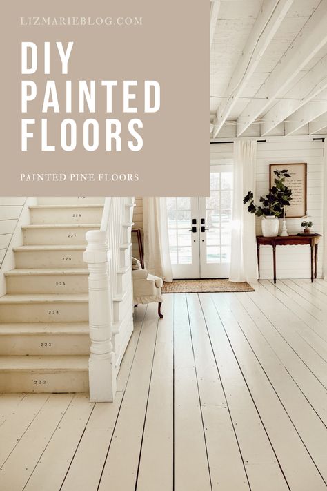 The most FAQ's about our white DIY painted pine floors. White Stain Floorboards, White Wash Floors Diy, White Hardwood Floors Painted, Painted Plank Floors, Cream Painted Wood Floors, Painting Hardwood Floors White, Painting Engineered Wood Floors, Painted Engineered Wood Floors, White Stained Wood Floors