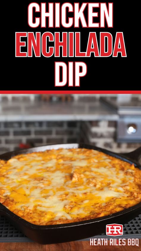 Dips are the ultimate game-day snack, and my Chicken Enchilada Dip is no exception! Packed with zesty, creamy Tex-Mex flavors, it’s easy to make in under an hour. Perfect for football parties, potlucks, or a fun snack, this mild dip is a hit with everyone.    For the ultimate flavor, grill it on the Traeger Timberline 1300 and take your BBQ game up a notch. Whether it’s the star of the show or part of a spread, this dip will have everyone coming back for more! Chicken Enchiladas Dip Recipe, Canned Chicken Dip Recipes, Mexican Chicken Dip Recipe, Mexican Chicken Dip, Cream Cheese Enchiladas, Enchilada Dip, Chicken Enchilada Dip, Chicken Dip Recipe, Bbq Games