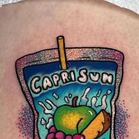 Bright Tattoos, Movie Tattoos, Acid Art, Capri Sun, Anime Tattoo, Weird Tattoos, Glitter Tattoo, Inked Magazine, New School Tattoo