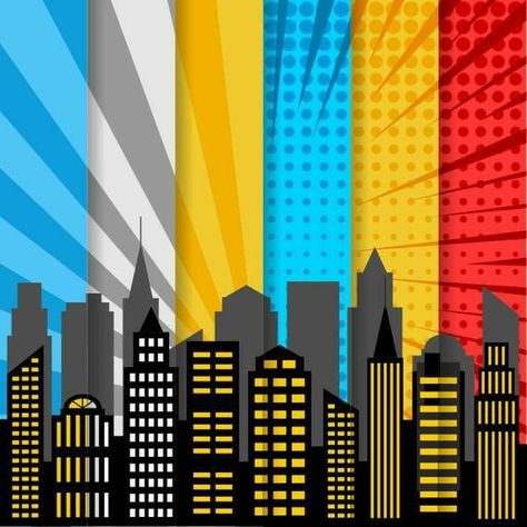 Superhero Pop Art, Superhero Background, Superhero City, Comic Book Background, Superhero Clipart, Background City, Book Clip Art, Comic Text, Avengers Party