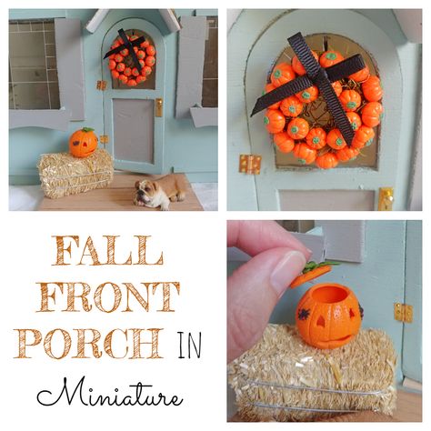 Fall Front Porch in Miniature Fall Porch Diy, Fall Decorations Diy, Dollhouse Porch, Porch Diy, Dollhouse Design, Miniatures Diy, Miniature Halloween, Dollhouse Miniatures Diy, Miniature Projects