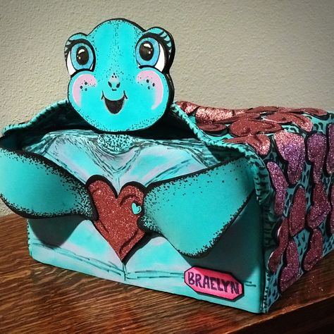 Turtle Valentine Box Ideas, Mermaid Valentines Boxes, Ocean Valentine Box Ideas, Whale Valentine Box Ideas, Sea Turtle Valentine Box Ideas, Turtle Valentines Boxes, Turtle Valentines Ideas, Valentine Boxes For School, Kids Valentine Boxes