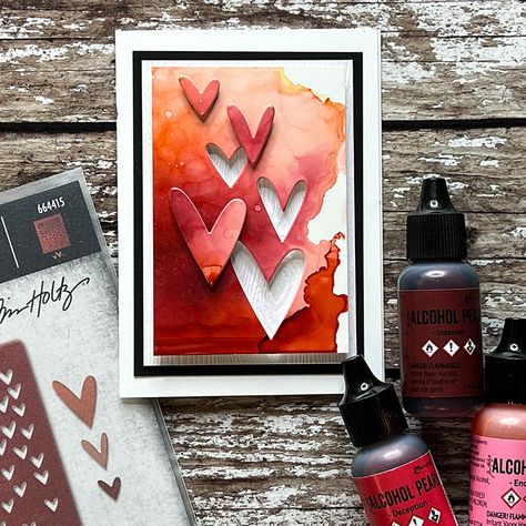 Tim Holtz Crafts, Valentine Love Cards, Tim Holtz Cards, Diy Valentines Crafts, Alcohol Inks, Heart Cards, Valentine Crafts, Scrapbook Inspiration, Love Valentines