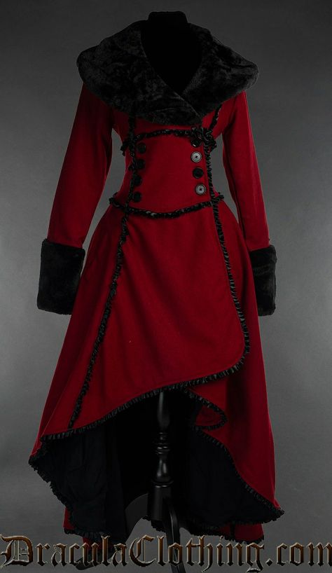 Dracula Clothing, Psychobilly Fashion, Heavy Winter Coat, Red Wool Coat, Dress Drawing, Steampunk Clothing, Ladies Clothing, Psychobilly, Red Coat