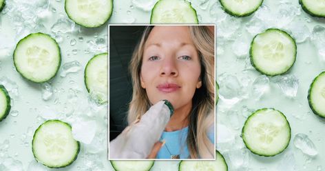 Simply cut off the top of a cucumber and place it in the freezer overnight. Frozen Cucumber For Face, Cucumber For Skin, Cucumber Beauty, Jade Rollers, Cucumber Benefits, Cucumber For Face, Gua Sha Tools, Cleanse Recipes, Therapeutic Massage