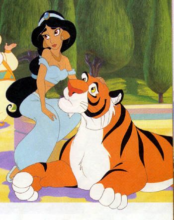 Jasmine has her own pet tiger to keep her safe.  His name is Rajah.  Rajah is a tame tiger that would never turn on her master.  If only everyone in real life could have their own pet tiger without it clawing their face off. Aladdin Art, Disney Gender Bender, Aladdin And Jasmine, Pet Tiger, Disney Addict, Disney Aladdin, Princess Jasmine, The Tiger, Disney Girls