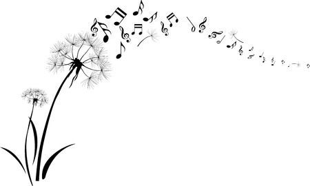 Flower With Music Notes Tattoo, Flowers And Music Notes Tattoo, Dandelion Music Tattoo, Piano Dandelions, Dandelions Song Drawing, Note Music, Music Tattoo Designs, Music Files, Free Vector Illustration