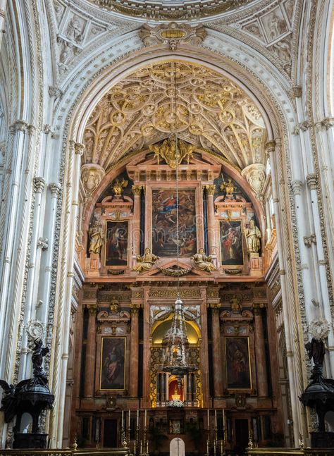 Mosque-Cathedral of Cordoba in Spain. Interior of the large ornate Mosque and Cathedral of our Lady of the Assumption in Cordoba, Andalucia, Spain royalty free stock photos Cordoba Mosque, Visual Essay, Spain Images, Andalucia Spain, Southern Europe, Christian Art, Our Lady, Malaga, Islamic Art