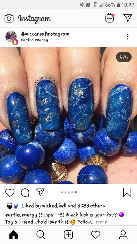 Lapis Lazuli Nail Art, Lapis Lazuli Nails, Lapis Nails, Labradorite Nails, Nail Stamping Designs, Funky Nail Designs, April Nails, Mens Nails, Prettiest Girl