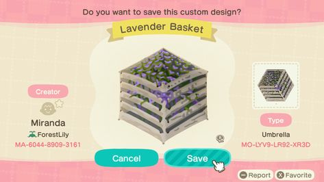 Animal Crossing Design Codes Purple, Lavender Animal Crossing, Purple Acnh Codes, Acnh Purple Design Codes, Acnh Umbrella Design Code, Acnh Lavender, Acnh Colorful, Acnh Umbrella, Acnh Purple