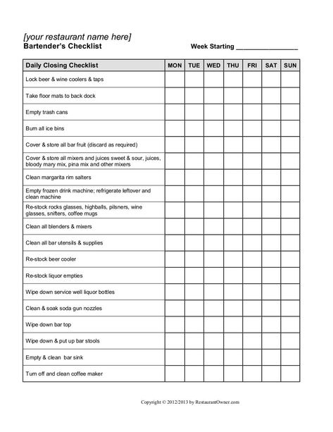 Closing Checklist, Kitchen Cleaning Checklist, Bar Manager, Cleaning Schedule Templates, Cafe Idea, Restaurant Manager, Restaurant Cleaning, Cleaning Checklist Template, Bar Stuff