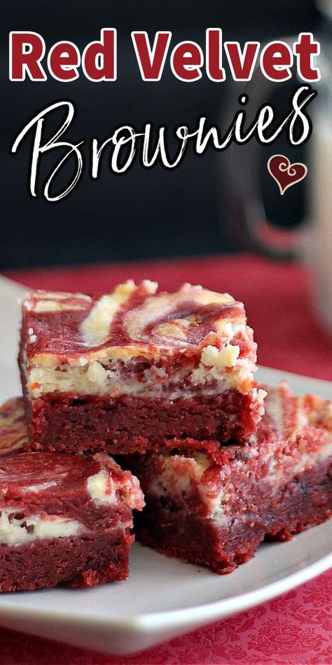 These RED VELVET CHEESECAKE BROWNIES are the best moist brownies for Valentine’s Day and easy to make too. Simply delicious, and uses boxed cake mix! #redvelvet #brownies #valentinesday Chocolate Box Cake, Red Velvet Cheesecake Brownies, Red Velvet Desserts, Velvet Brownies, Cheesecake Brownies Recipe, Red Velvet Brownies, Velvet Cheesecake, Red Velvet Cake Mix, Red Velvet Cheesecake