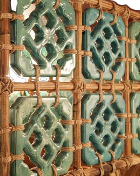 Chinese Tiles, Jade Tile, Bamboo Tile, Tiki Bars, Tanah Liat, Raku Pottery, Chinese Jade, Partition Design, Tiki Bar