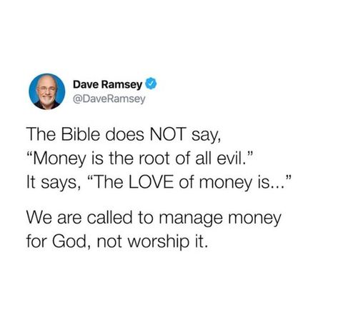 "For the love of money is a root of all kinds of evils. It is through this craving that some have wandered away from the faith and pierced themselves with many pangs"(1 Timothy 6:10). Money can be a gift from the Lord or an Idol of our heart. Repost @daveramsey Believing that making money is a selfish activity will undermine anyone’s chances of success. It’s dangerous because any time you vilify success, nobody wants to become successful because they don’t want to get any of that “evil” money. For The Love Of Money Is The Root, 1 Timothy 6:10 Money, Money Is The Root Of All Evil, Root Of All Evil, 1 Timothy 6, Become Successful, 1 Timothy, Financial Independence, Making Money