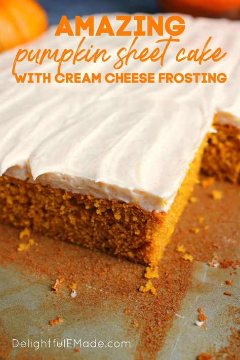 Pumpkin Cream Cheese Bars, Pumpkin Cake Recipe, Pumpkin Sheet Cake, Cinnamon Cream Cheese, Pumpkin Spiced Latte Recipe, Pumpkin Cake Recipes, Pumpkin Pie Bars, Cake With Cream Cheese Frosting, Pumpkin Bars