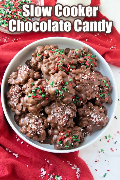 Slow Cooker Chocolate Candy is an easy recipe perfect for the holiday season. This chocolate and peanut candy makes a great gift idea! Crock Pot Candy, Christmas Crockpot Recipes, German Chocolate Bars, Crockpot Candy, Peanut Candy, Christmas Breakfast, Top Recipes, Amazing Recipes, Easy Dessert