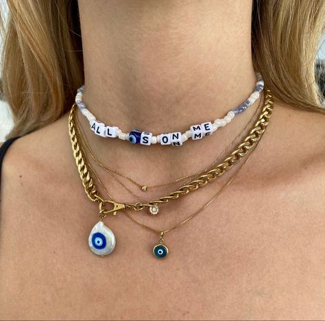 Summer Necklace Stack, Necklace Stacks, Jewelry Stack, Necklace Stack, Eyes On Me, All Eyes On Me, Summer Necklace, Stacked Jewelry, Evil Eye Necklace