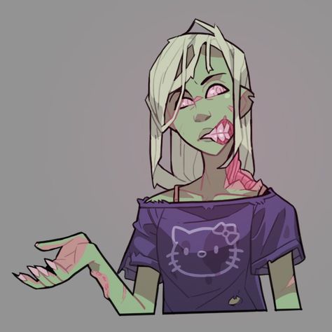 Zombie Brain Drawing, Zombies Character Design, Zombie Mouth Drawing, Zombie Base Drawing, Zombie Oc Drawing, Zombie Pose Reference Drawing, Zombie Eating Human, Zombie Oc Girl, Zombie Art Cute