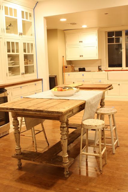 How To Turn Kitchen Table Into Island, Kitchen Island From Old Table, Turn Table Into Kitchen Island, Kitchen Table Counter Height, Raise A Table To Counter Height, Raised Kitchen Table, Raising A Table To Counter Height, Convert Table To Kitchen Island, Farmhouse Counter Height Table