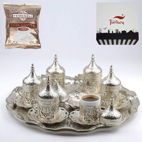 Amazon.com | SALE (SET of 6) Ottoman Turkish Greek Arabic Coffee Espresso Serving Cup Saucer Set SILVER: Coffee Serving Sets Turkish Coffee Set, Arabic Coffee, Coffee Serving, Turkish Tea, Belly Dancer, Coffee Espresso, Copper Pots, Arabian Nights, Turkish Coffee