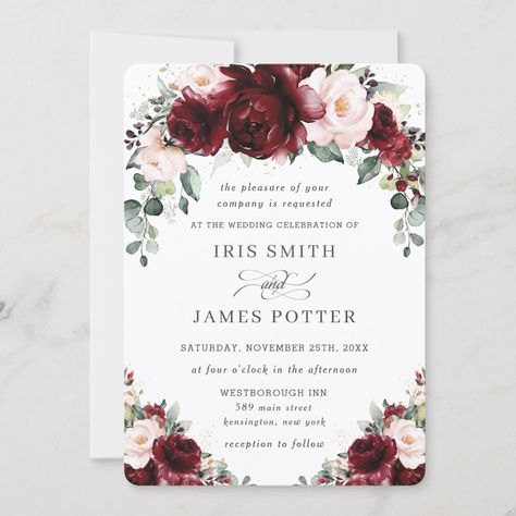 Roses Arch Wedding, Sage Wedding Invite, Rustic Blush Wedding, Flower Archway, Arch Wedding Invitation, Burgundy Wedding Colors, Burgundy And Blush Wedding, Wedding Watercolor, Boho Country