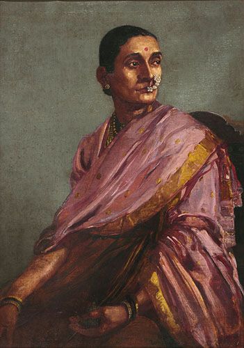 painting by L. N. Taskar Raja Ravi Verma Paintings, Ravi Verma Paintings, 1920 Portrait, Vintage Indian Fashion, Indian Posters, Ravivarma Paintings, South Indian Art, Art Meaning, Drawing From Life