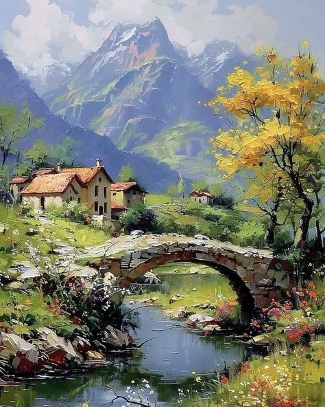 Beautiful Paintings Of Nature, Oil Painting Nature, Landscape Art Painting, Watercolor Landscape Paintings, Nature Art Painting, Beautiful Landscape Wallpaper, Fantasy Art Landscapes, Pictures To Paint, Oil Painting Landscape