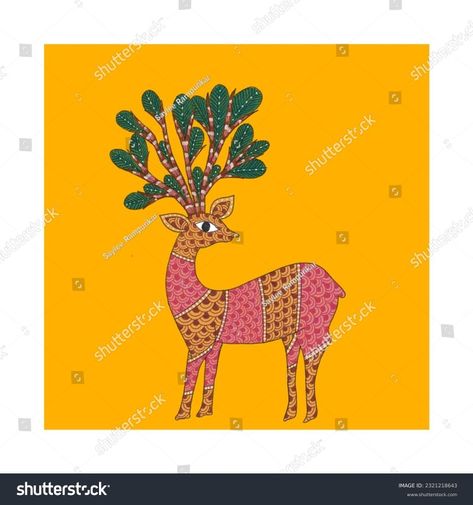 Gond art, Gond painting, Madhya Pradesh, Indian folk art , digital folk art , deer in gond art style, vector art , digital folk painting, wallart Gond Art Deer, Gond Painting Folk Art, Gond Art, Gond Painting, Painting Kids, Folk Painting, Madhubani Art, Deer Art, Indian Folk Art