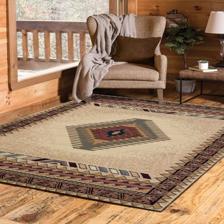 Black Bear Decor, Moose Decor, Rustic Clock, Rug Cream, Southwestern Rug, Southwestern Area Rugs, Southwest Design, Pine Cone Decorations, Transitional Rug