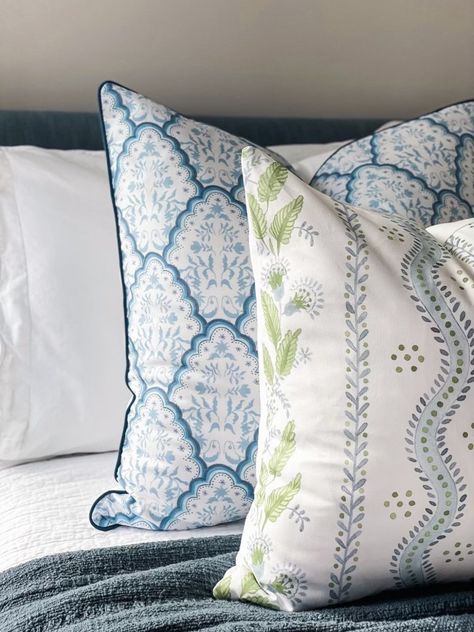 Danika Herrick, Blue And Green Pillows On Bed, White Duvet Blue Green Accent Pillow, Blue And Green Throw Pillow, Blue And White Floral Bed Sheets, Green And Blue And White Livingroom Pillows Striped, Blue Floral Pillows, Cream Pillow Covers, Cream Pillows