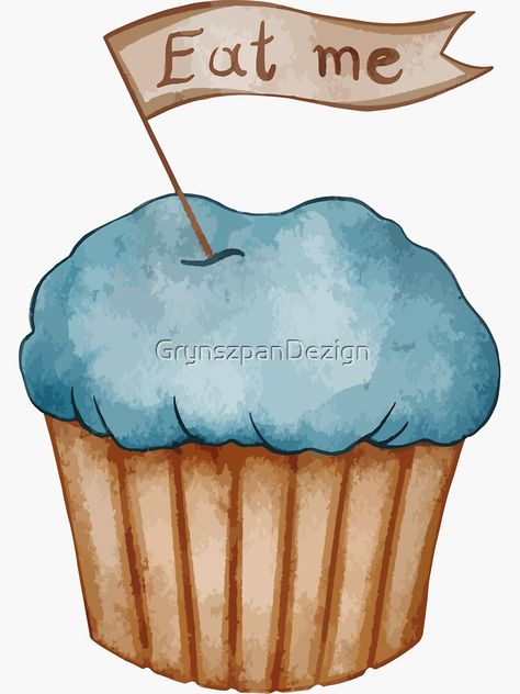 "Eat Me Alice in Wonderland Cupcake Funny Innuendo" Sticker by GrynszpanDezign | Redbubble Eat Me Cookies Alice In Wonderland Drawing, Eat Me Alice In Wonderland Drawing, Bakery Printables, Cupcake Funny, Alice In Wonderland Eat Me, Wonderland Cookies, Alice In Wonderland Cupcakes, Alice In Wonderland Pictures, Cupcake Illustration