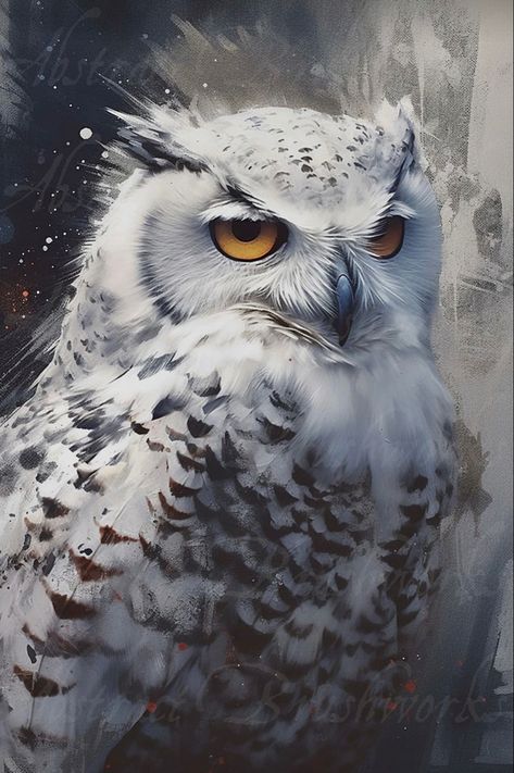 Abstract Brushworks White Owl Painting, Snow Owl Art, White Owl Art, Snowy Owl Tattoo, Owl Painting Acrylic, Snowy Owl Art, Owl Tattoo Drawings, Owl Portrait, Owl Photography