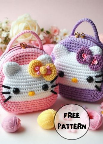 Crochet Kitty Purse, Hello Kitty Crochet Bag Free Pattern, Crochet Child Purse, Crocheted Handbags Patterns Free, Hello Kitty Knitting Pattern Free, Amigurumi Bag Free Pattern, Crochet Kids Bags Free Patterns, Cute Crochet Bag Pattern, Free Crochet Patterns For Purses