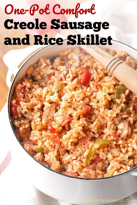 Sausage Rice Tomato Recipes, Creole Sausage And Rice, Sausage Tomatoes And Rice, Creole Rice Recipes, Onion Rice Recipe, Creole Rice, Sausage Creole, Cajun Shrimp And Rice, Sausage Skillet