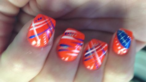 Florida gators!!!! Gator Nails Designs, Florida Gator Nails Designs, Florida Gator Nails, Florida Gators Bracelet, Florida Gators Painting, Florida Gators Volleyball, Sports Nails, Football Nails, Nail Courses