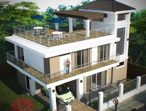 Philippine Homes, Philippines Houses, Small House Roof Design, Philippine House, Port Barton, House Philippines, Deck Terrace, Deck House, 3 Storey House Design