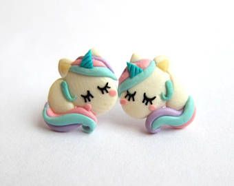 Rainbow Unicorn Earrings, Unicorn Jewelry, Horse Earrings, Small Girls Earrings, Small Girls Jewelry, Stud Earrings Cute Earrings, Cute Gift Cat Earrings For Kids, Clay Unicorn Earrings, Hypoallergenic Kawaii Earrings As Gift, White Unicorn Print Jewelry For Gift, Polymer Clay Unicorn Charm, Unicorn Earrings, Unicorn Jewelry, Horse Earrings, Unicorn Gifts