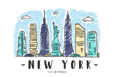 Usa Skyline, Voyage New York, City Sketch, Water Illustration, Dorm Art, Skyline Design, New York Pictures, Nyc Skyline, Nyc Art