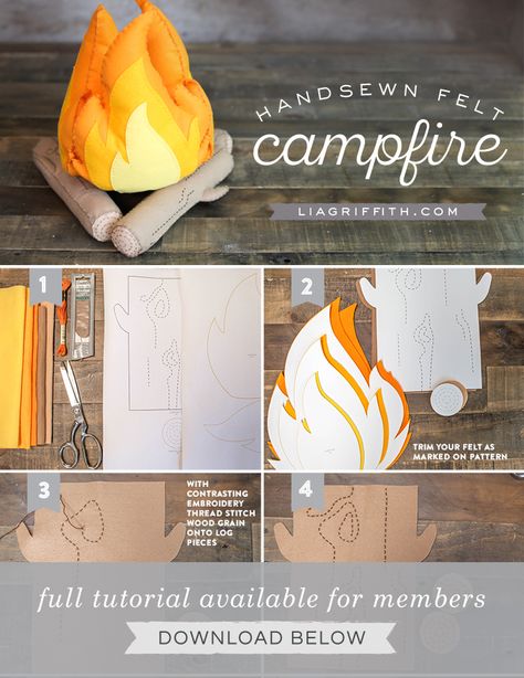 Campfire Diy, Felt Campfire, Felt Food Patterns, Felt Play Food, Hemma Diy, Sewing Projects For Kids, Kids Diy, Diy Template, Felt Diy