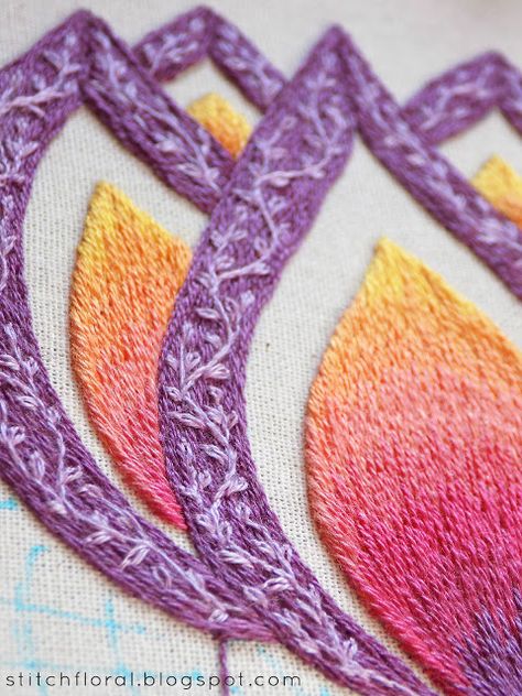 Covering up your mistakes in hand embroidery Boho Embroidery Patterns, Boho Embroidery Designs, Ombré Embroidery, Masculine Embroidery, Abstract Embroidery Designs, Geometric Embroidery Designs, Embroidery Gradient, Gradient Embroidery, Ombre Embroidery