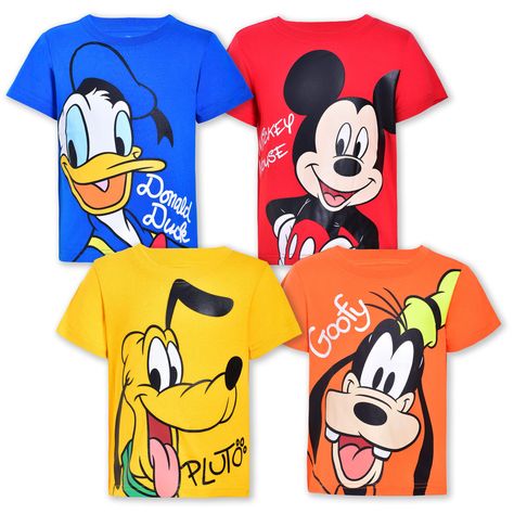 PRICES MAY VARY. 60% Cotton, 40% Polyester Pull On closure Machine Wash DISNEY VALUE PACK: Bring memories of Disneyland home with our Mickey and Friends shirt set! This set includes 1 red Mickey Mouse shirt, 1 orange Goofy shirt, 1 yellow Pluto tee, and 1 blue Donald Duck shirt. Vibrant colors to match different outfits or occasions. WICKS AWAY SWEAT: Disney toddler clothes gets rid of moisture, sweat, and water leaving no room for any discomfort. Like dri fit tops, our tee shirts for boys dry q Goofy Shirt, Mickey Mouse Toys, Disney Toddler, Disney Boys, Mickey Mouse Shirts, Kids Fabric, Red Orange Yellow, Disney Kids, Disney Tshirts